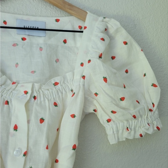 NWOT Sleeper Brigitte Belted Strawberry Printed 100% Linen Voile Mini Dress XL - Picture 11 of 14
